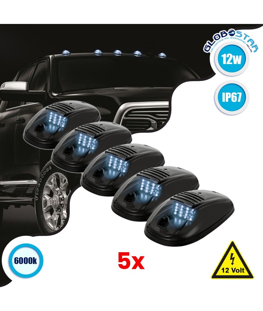 GloboStar® 85304 Πακέτο 5 Τεμάχια Φώτα Όγκου Οροφής - Running Lights για Αυτοκίνητα - SUV - Αγροτικά LED SMD 3030 12W 1200lm DC 12V με Διακόπτη On-Off Αδιάβροχα IP65 5x Ψυχρό Λευκό 6000K